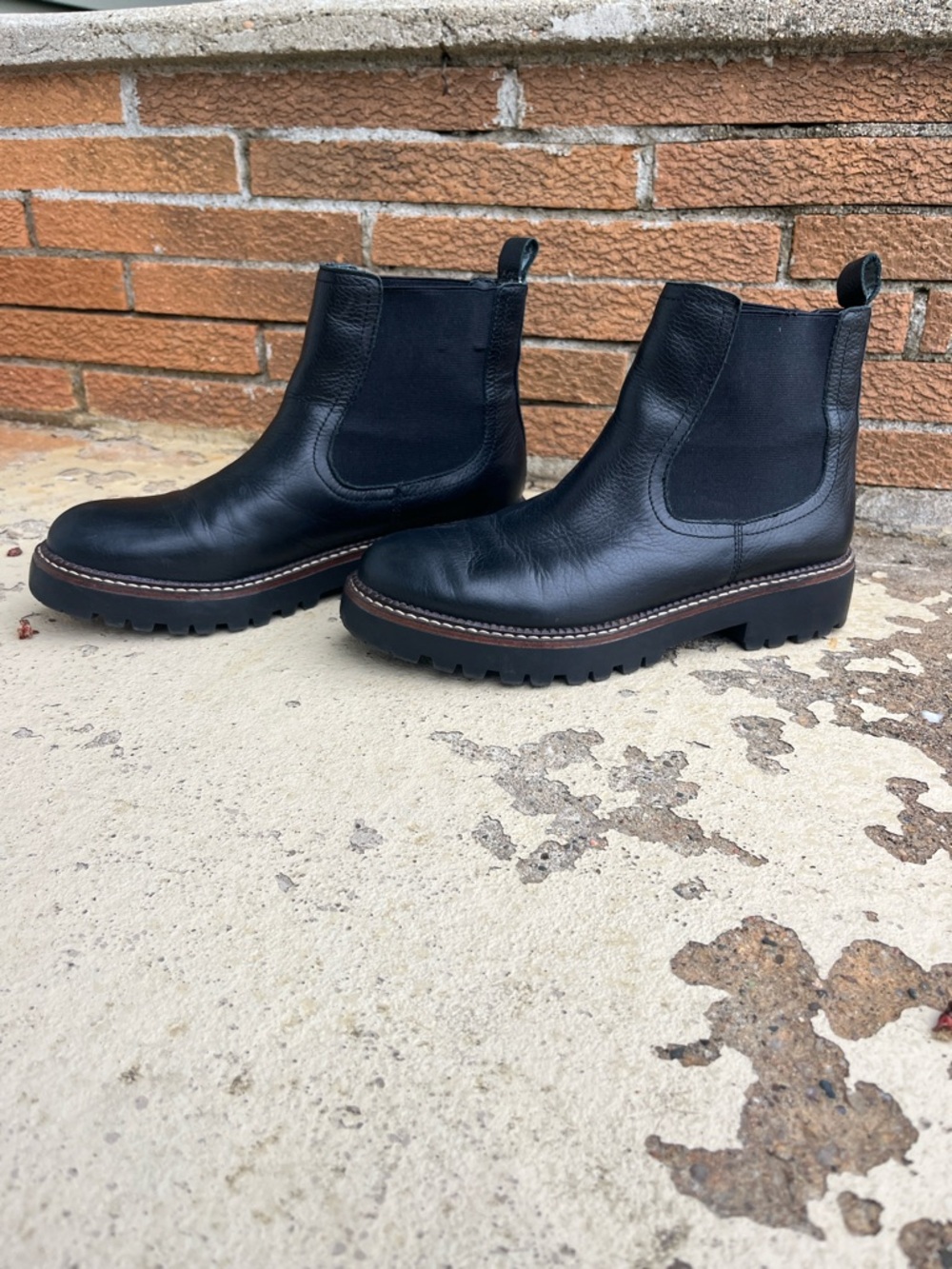 EUC Caslon Black Leather Chelsea Lug Sole Boot with Brown Welt - Picture 3 of 14